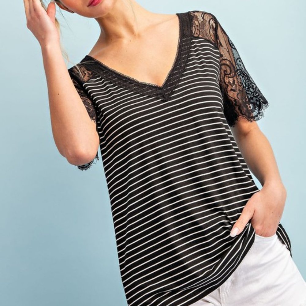 Lace Trimmed Striped Top NWT